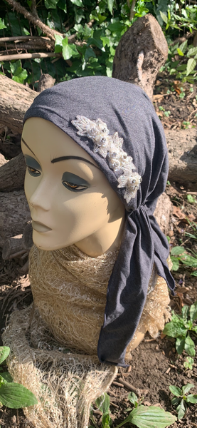 Vintage Style Head Scarf | With Sparkly Design | Headwear For Women Dressy Formal Fancy Pre-Tied Hair Scarf | Made in USA