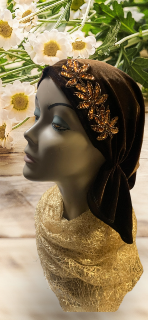 Headscarf For Women | Soft Rich Stretchy Velvet Fabric | Beautiful Design Sparkly Appliqué Style | Proudly Made in the USA by Uptown Girl Headwear
