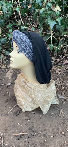 Black Silver Snood Silver Tichel Hijab | Gold Turban For Women | Lightweight Hair Scarf | Made in USA by Uptown Girl Headwear