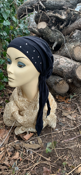 Cotton or Cotton Feel Pre Tied Head Scarf Turban Hijab Bandana With Authentic Austrian Crystals Pattern