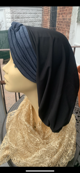 Black Blue Snood Turban Hijab | Made in USA by Uptown Girl Headwear