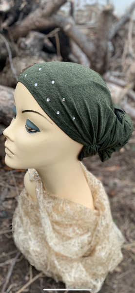 Cotton or Cotton Feel Pre Tied Head Scarf Turban Hijab Bandana With Authentic Austrian Crystals Pattern