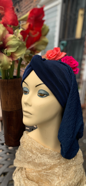 Blue Snood Turban Hijab Renaissance Style Clothing Made in USA by Uptown Girl Headwear