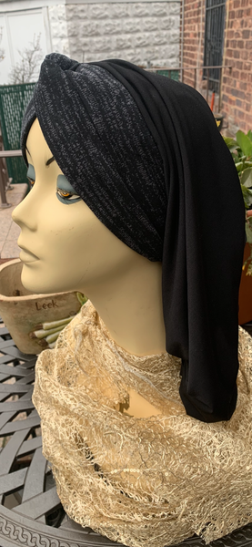 Beautiful Black Grey Snood Turban Hijab For Women With Long Or Short Hair | Provides Full Coverage | Made in USA by Uptown Girl Headwear
