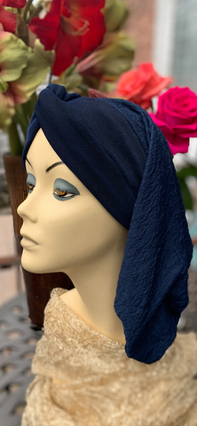 Blue Snood Turban Hijab Renaissance Style Clothing Made in USA by Uptown Girl Headwear