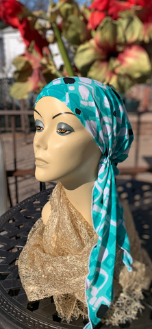 Green Lycra Fabric Pre Tied Headscarf by Uptown Girl Headwear