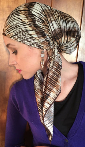 Hat To Conceal Hair Pre Tied Head Scarf For Women Brown Hijab Hair Wrap. Made in USA - Uptown Girl Headwear