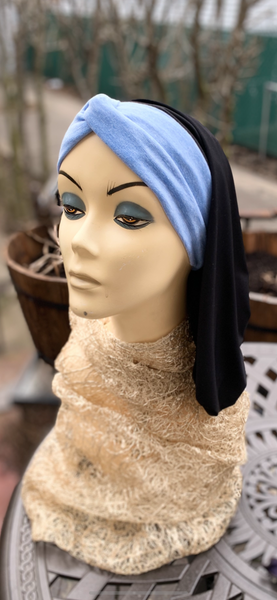 Black Hijab Snood Turban With Blue Front