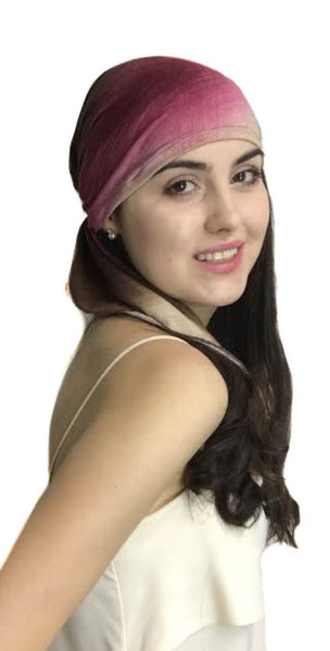 Best Seller! Cocoa Raspberry SMALL Headsize Lightweight Tie Dye Hijab Pre-Tied Head Scarf - Uptown Girl Headwear