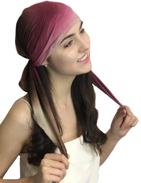 Best Seller! Cocoa Raspberry SMALL Headsize Lightweight Tie Dye Hijab Pre-Tied Head Scarf - Uptown Girl Headwear