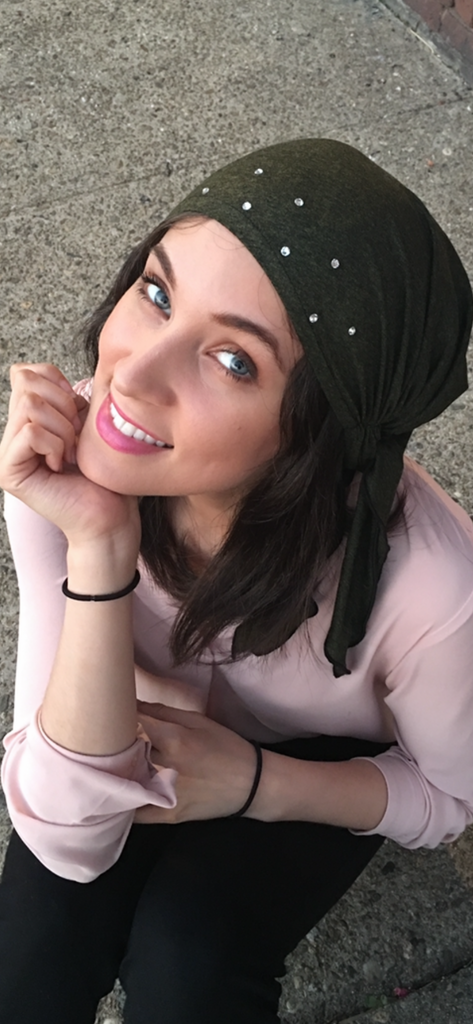 Green Pre Tied Head Scarf With Austrian Crystals
