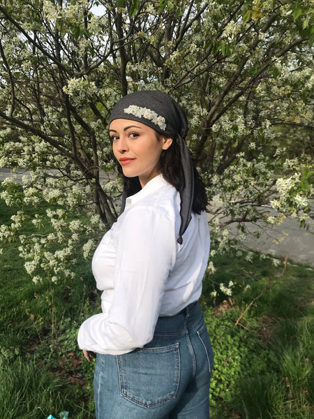 Vintage Style Head Scarf | With Sparkly Design | Headwear For Women Dressy Formal Fancy Pre-Tied Hair Scarf | Made in USA