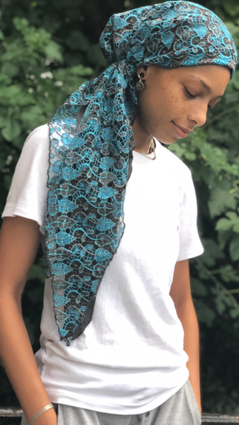 Lace Scarf Hat Stunning Dressy Tie Back Pre Tied Tichel Hijab With Soft Lining - Uptown Girl Headwear