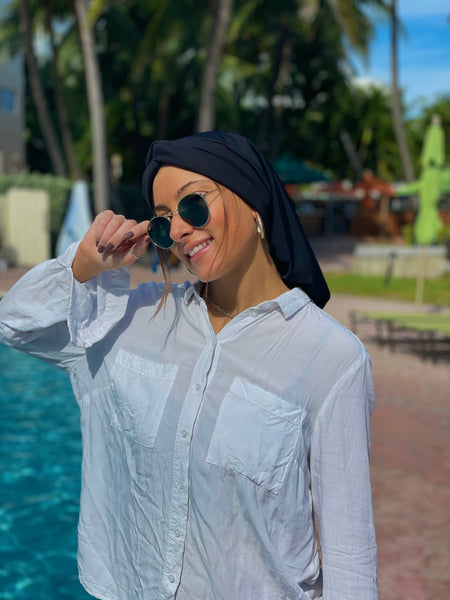 Black Snood | Modern Hijab | Turban Jersey Lycra | Made in USA by Uptown Girl Headwear