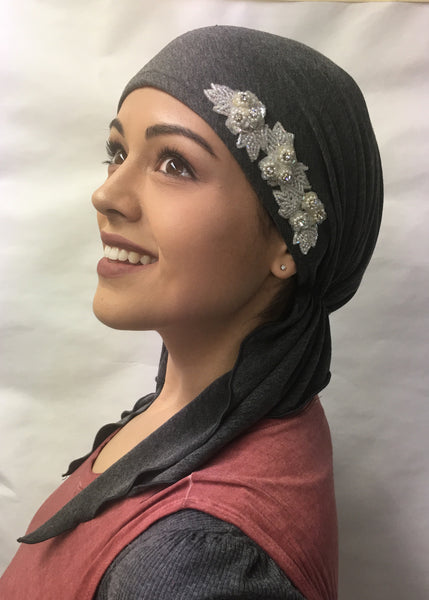 Essential Headwear For Women Dressy Formal Fancy Black Cotton Pre-Tied Head Scarf - Uptown Girl Headwear
