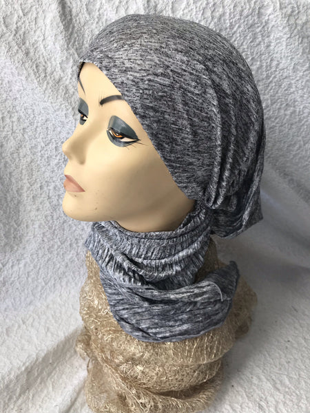 Tie Back Hat To Conceal Hair Stunning Grey Pleated Pre Tied Head Covering Head Wrap Scarf. - Uptown Girl Headwear