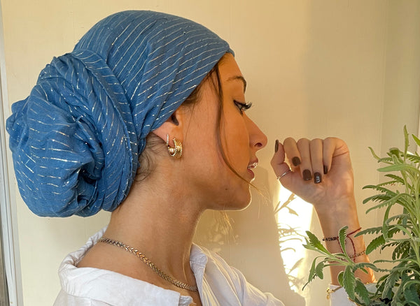 Beach Scarf | Coral Color Cotton Metallic Headscarf For Women | Slip On Style Hair Net Bandana Hijab | Chemo Head Scarf For Women