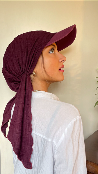 Sun Visor Shade Hat Burgundy Pre Tied Head Scarf Hijab | Baseball Cap Hat