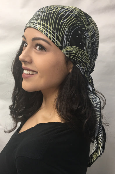 Tie Back Hat Black White Yellow Lycra Pre-Tied Hair Scarf Hijab Covering  Headwear - Uptown Girl Headwear