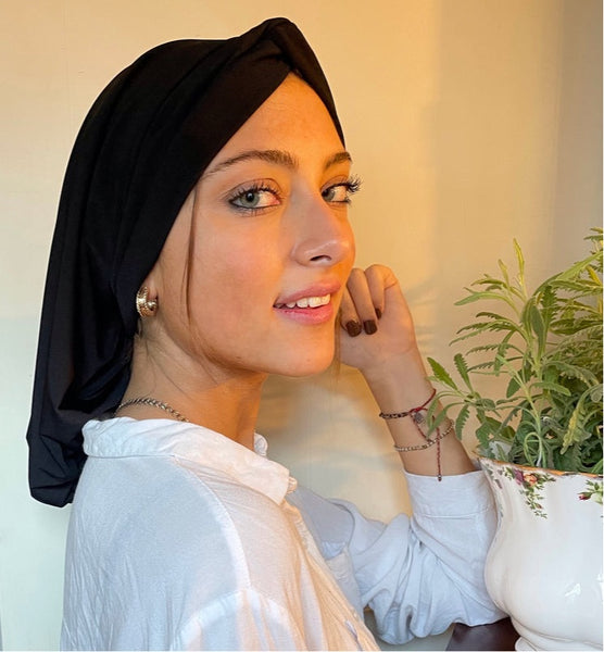 Black Classic Snood Uptown Girl Headwear Slinky Lycra Hair Turban Hijab