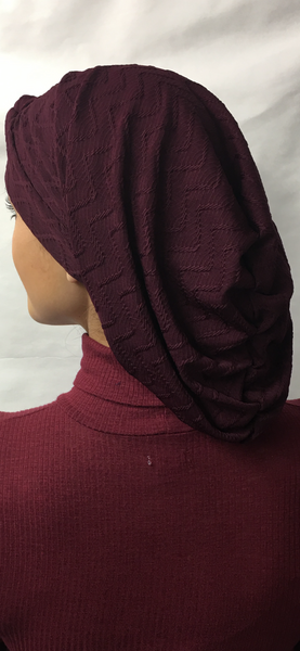 Turban Burgundy Textured Modern Hijab Hair Knot Snood Tichel To Cover and Conceal Hair All Day. Made in USA