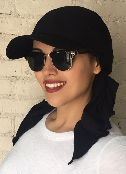 Black Sun Visor Scarf Hijab Headgear To Cover Conceal and Shade Hair by Uptown Girl Headwear - Uptown Girl Headwear