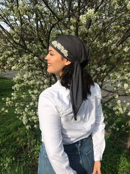 Vintage Style Head Scarf | With Sparkly Design | Headwear For Women Dressy Formal Fancy Pre-Tied Hair Scarf | Made in USA