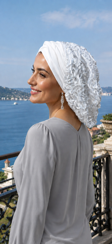New Wedding White Silver Snood Turban For The Sabbath and Holidays
