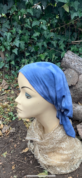 Wig Alternative | Blue Tie Dye Pre Tied Elasticated Slip On Headscarf | Fashion Bandana Modern Hijab Tichel | Easy To Wear Head Cover | Cute Hair Wrap