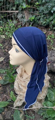 Navy Blue and White Pre Tied Headscarf Tichel Bandana Hijab