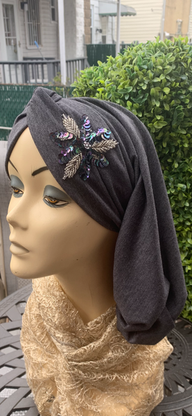 Grey Cotton Feel Snood Turban | Proudly Made in the USA by Uptown Girl Headwear