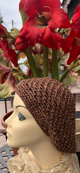 New Brown Hand Made Crocheted Hair Snood Tam With Lining | Made in USA