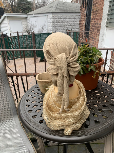 Beige Pre-Tied Head Scarf | Neutral Color Hair Cover | Made in USA by Uptown Girl Headwear