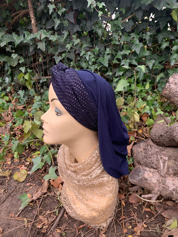Navy Blue Snood Turban | Sparkle Modern Hijab | Head Covering for Women | Made in USA For Uptown Girl Headwear