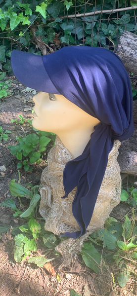 Navy Blue Sun Visor Headscarf | Navy Hijab Scarf With Brim | Quality Made in USA