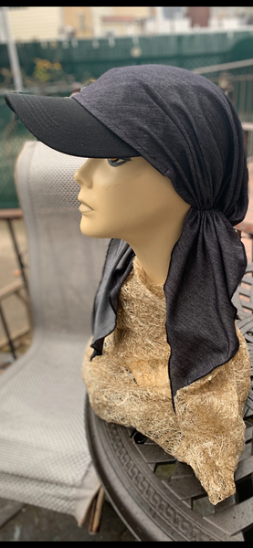 Denim Sun Visor Baseball Cap Tie Back Hat Blue or Black Sun Visor Scarf Hijab Covering