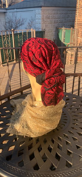 Burgundy Lace Headscarf With Lining