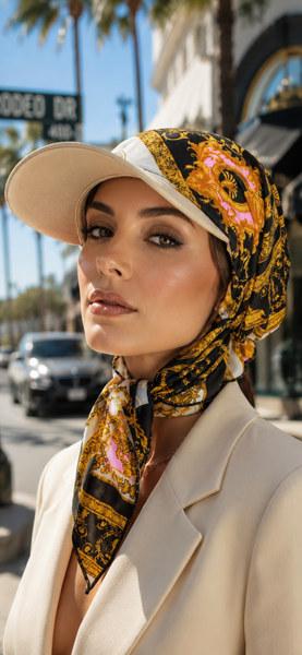 Baseball Cap Headscarf | Sun Shade Hair Wrap | Hair Scarf With Brim | Fashion Headwear | Beachwear Style Hat | Swimming Pool Hat | Made in USA