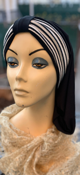 Head Scarf For Women | Black and White Snood Tichel Hijab For Women Who Cover Their Hair | Made in USA by Uptown Girl Headwear
