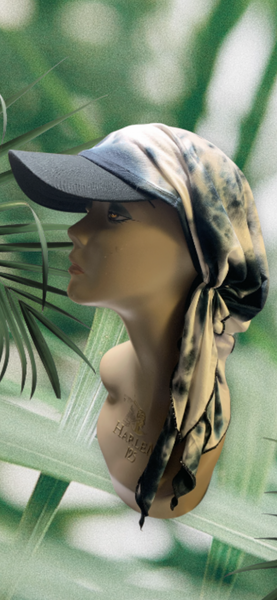 Black White Tie Dye Sun Visor Scarf | Baseball Tichel  Modest Swimwear | Activewear | Made in the USA by Uptown Girl Headwear |