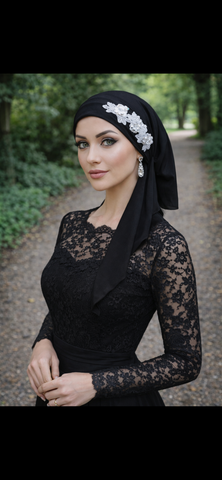Pre Tied Headscarf With Applique | Sequined Hair Covering | Made in USA
