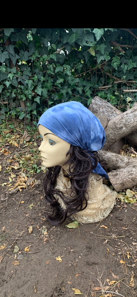 Wig Alternative | Blue Tie Dye Pre Tied Elasticated Slip On Headscarf | Fashion Bandana Modern Hijab Tichel | Easy To Wear Head Cover | Cute Hair Wrap