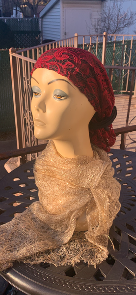 Burgundy Lace Headscarf With Lining