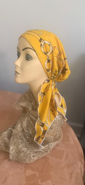 Yellow Headscarf For Women | Adjustable Beanie That Slips On Like A Hat | Pre Tied Fitted Hair Covering | Beautiful Bonnet | Made in NYC