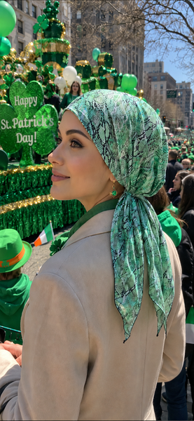 Green Pre Tied Headscarf For Women | Spring & Summer Vibe Headwear | Hijab Scarf Tichel Hair Wrap For Modern Fashion | Proudly Made in the USA