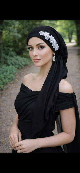 Pre Tied Headscarf With Applique | Sequined Hair Covering | Made in USA