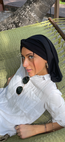 Black Classic Snood Uptown Girl Headwear Slinky Lycra Hair Turban Hijab