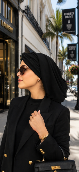 Tichel Black Snood With Silver Band Front Renaissance Style  Hair Snood Turban Hair Wrap Hijab Scarf