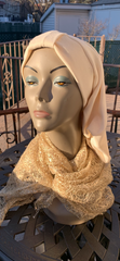 New 100% American Organic Cotton Snood Turban Hijab | Cream Off White Ivory Neutral Color Headcovering For Woman | Made in the USA by Uptown Girl Headwear