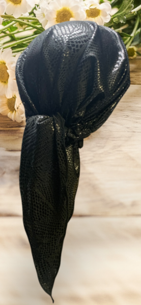 Uptown Girl Headwear New Modern Black Shiny Headscarf For Women | Head Scarf With Brim | Sun Visor Hat | Sun Shade Hat | Beachwear | Made in USA